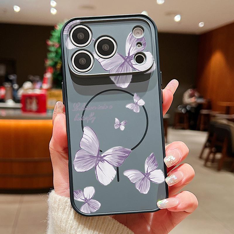 Чехол с узором из бабочек и бантов Для iPhone 17 Pro Max Чехол iPhone 16 15 14 13 Pro Max Магнитный Для Magsafe Гибридный Тонкий Матовый Чехол