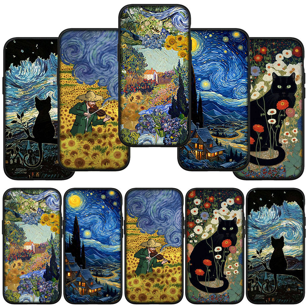 Phone Case for Samsung Galaxy S24 S23 iPhone 15 14 Xiaomi Redmi Note 13 12 11 8 10 9 Pro Max X XR OPPO A15 Huawei Starry Night Van Gogh Painting Cover