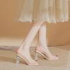 Super Fire Transparent Crystal Cool Slippers Women's Summer Outer Wear 2024 New Temperament Square Head Thick Heel High Heel Sandals