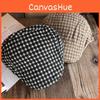 Checkered Pattern Retro Beret Hat For Women Breathable Sunshade Gift Headwear