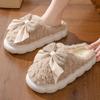 Модные хлопковые тапочки для женщин, осень и зима, толстая подошва, теплая женская обувь для дома, бант, плоская платформа, женские тапочки, размер 36-41