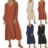 Women's Summer And Fashion V-neck Cotton Linen Loose Sleeves Long Sleeve Dress