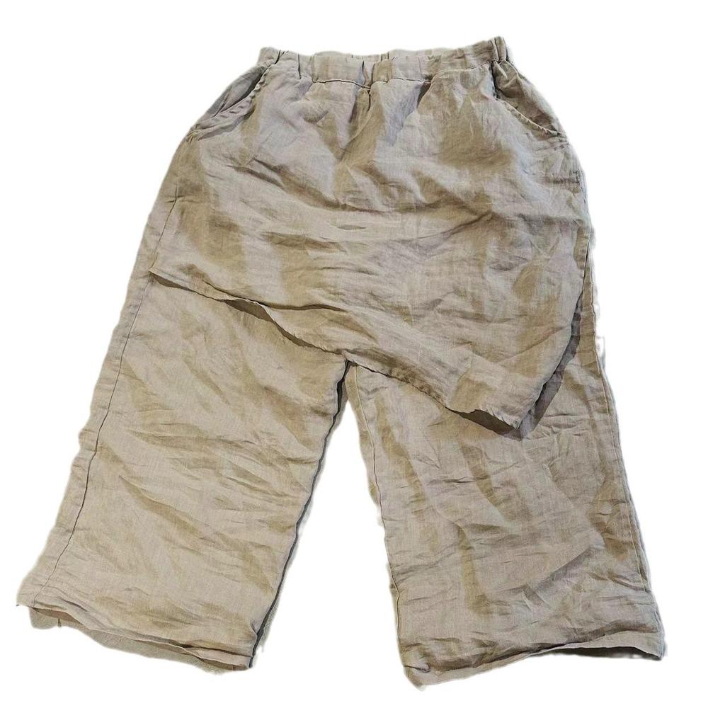 Johnature Women Vintage Patchwork Wide Leg Pants Elastic Waist Summer Trousers Ramie High Quality Solid Color Pants