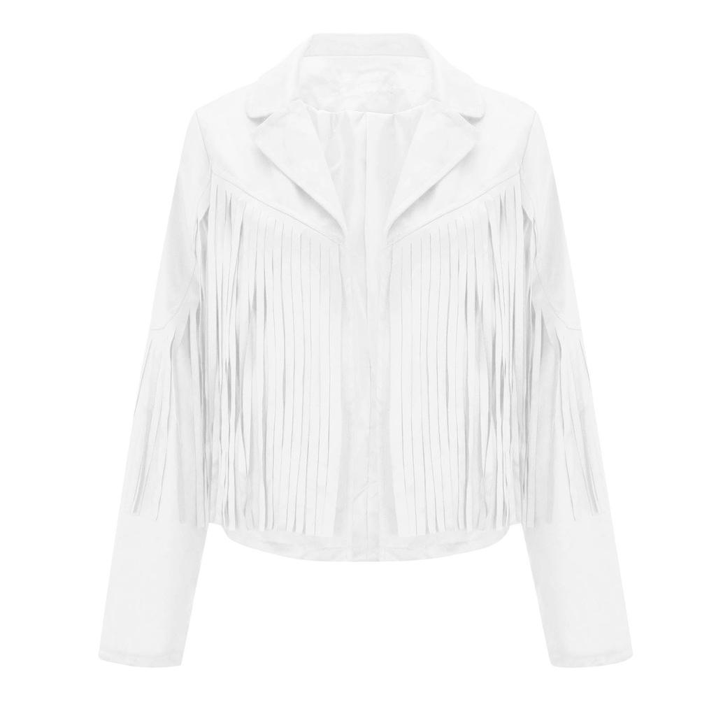 Женские куртки из искусственной замши с кисточками - винтажные лацканы с открытым передом в ковбойском стиле, кардиган с длинными рукавами и кисточками, топы