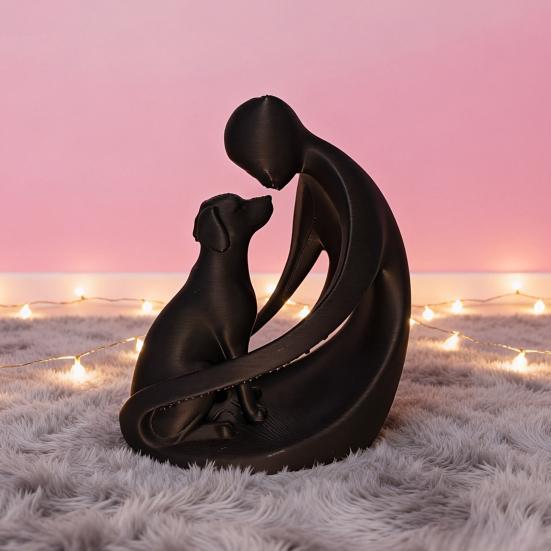 Dog And Owner Statue Ornament, Compact 3D Printed Sculpture, Nordic Minimalist Desktop Decoration for Pet Lover Home Crafts