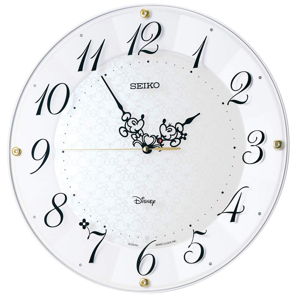 Seiko Clock Wall Clock, Character Design, Adult, Disney Mickey Mouse & Minnie Mouse, Radio Controlled, White Pearl Finish, Diameter 327 x 46 mm, FS513