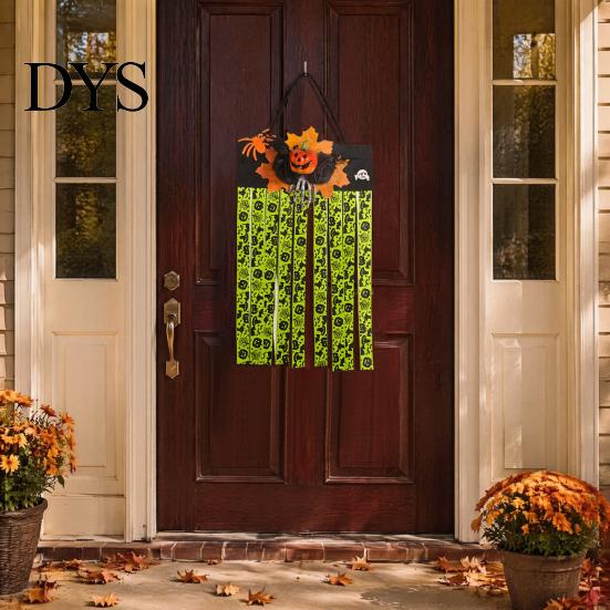 Non-woven Fabric Holiday Wall Decoration Halloween Rag Flag Banner, Pumpkin Maple Leaf Flower Ribbon Hanging Tassel for Home Entrance Decor, Farmhouse