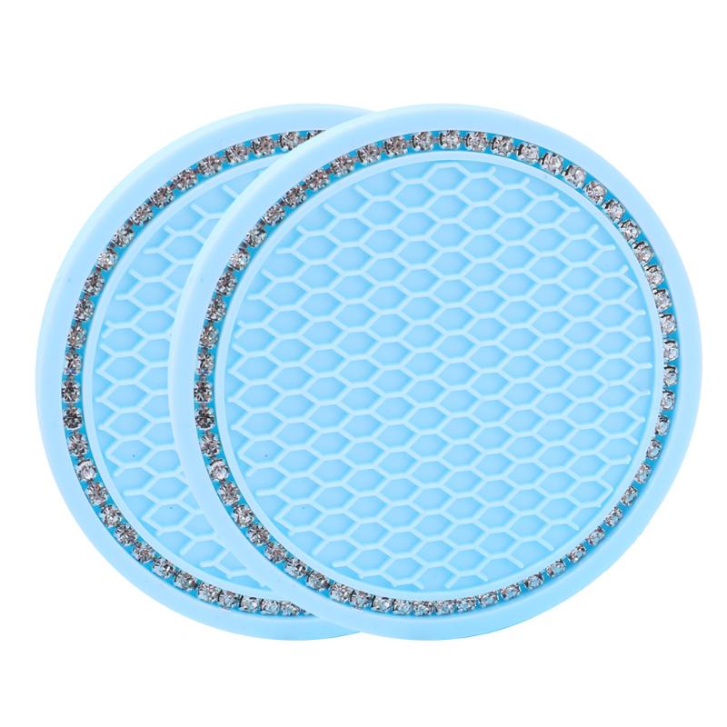 2PCS Car Interior Water Cup Pad Diamond Rhinestone Bling Decoration Anti-Skid Cup Bottle Non-slip Coaster Auto Accessories