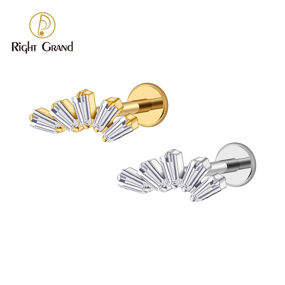 Правый Большой ASTM F136 Титан 16G Багет Кластерный Цирконий Лабрет Штифт Трапеция Хрящ Уха Мочка Уха Пирсинг