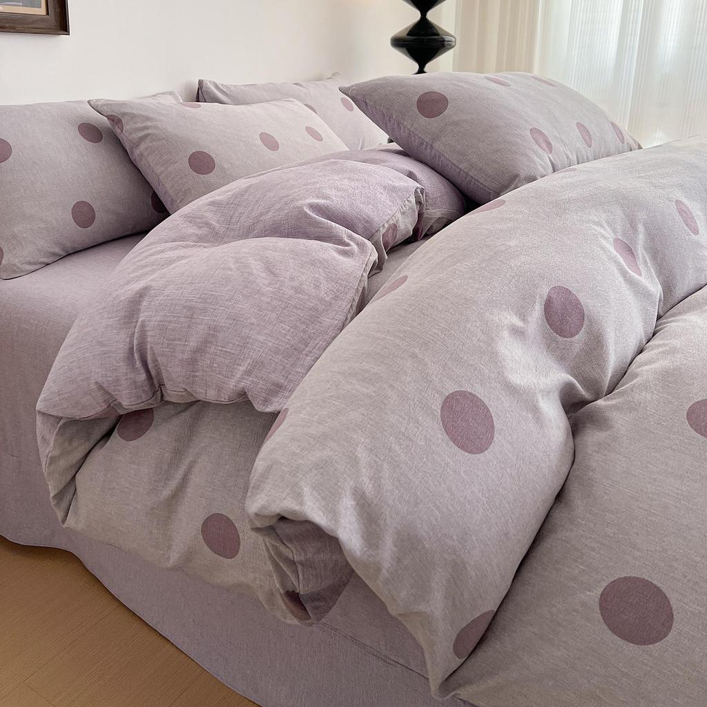 Floral Washed Cotton Jacquard Bedding Set – Four-Piece Duvet Cover with Rounded Corner Bed Sheet