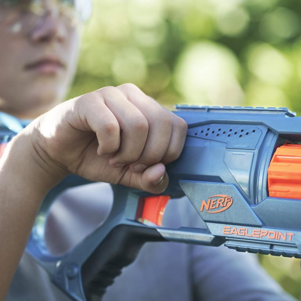 Hasbro Nerf Elite Eagle Point Бластер со стрелами, прицелом Nerf, затвором, уличная игрушка для мальчиков и девочек, возраст 2.0 RD-8, барабан на 8 стрел, и резервуар, Action, 8+