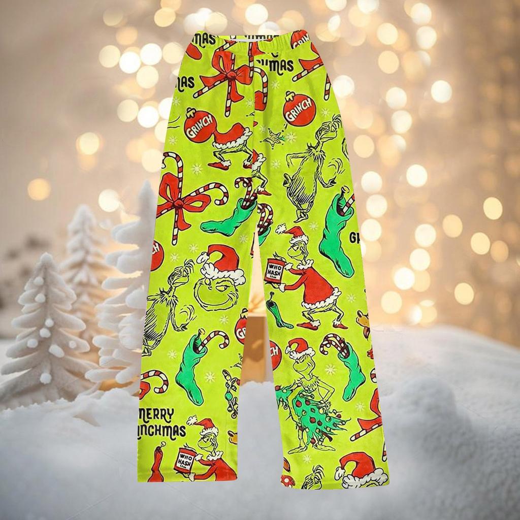 Женские осенне-зимние брюки, длинные брюки, фланелевые брюки с рождественским принтом