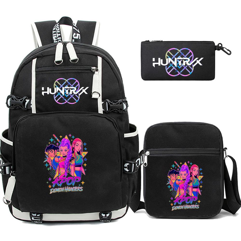 3Pcs/set Anime Kpop Printed Backpack with Pengcil Case Shoulder Bag for Teenager Girl Boy Bookbag Large Capacity Waterproof Travel Bag Kid Gift