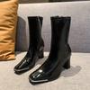 Fashion Autumn Winter Patent Leather Ankle Boots for Women Fashion Sexy Soft Sole Women Shoes Designer High Heel Casual Botas De Mujer
