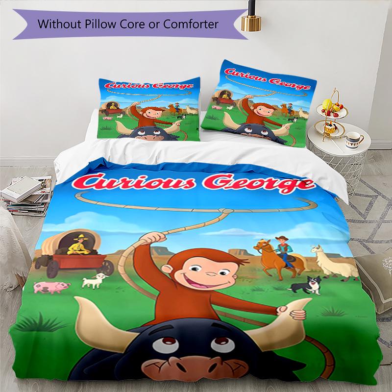 3pcs Curious George (2) Design Cover Set - HD Printed Bedding with 1 Cover and 2 Pillowcases - Perfect for Home and Dorm Decor