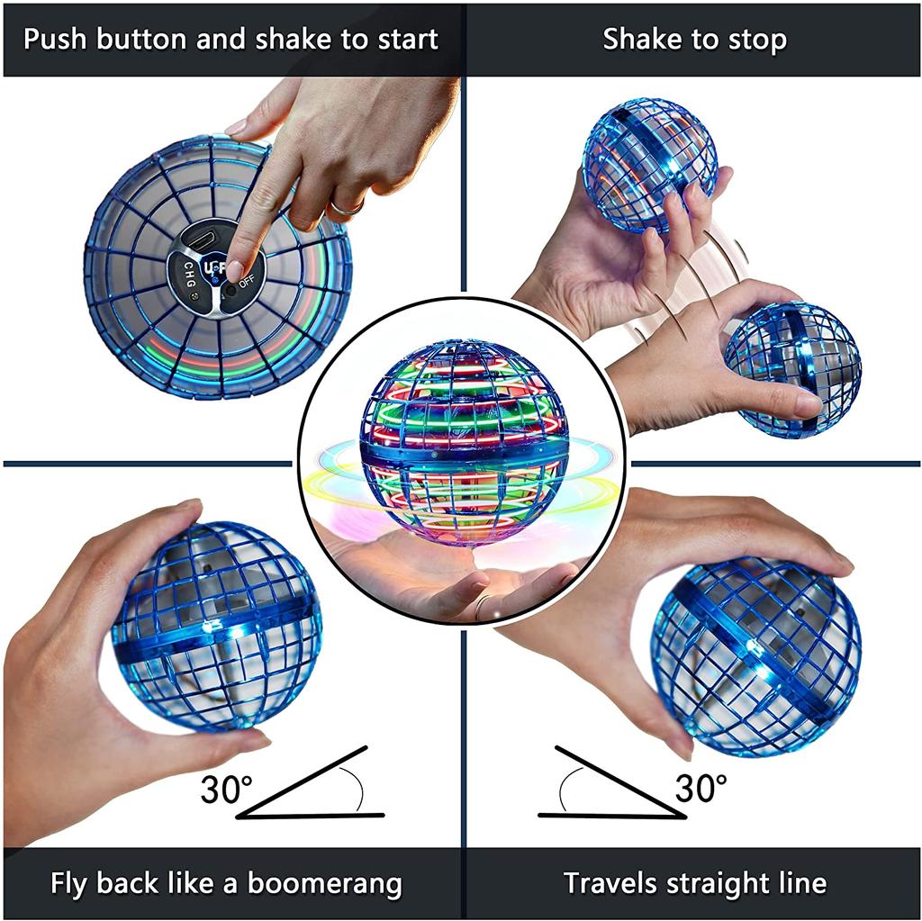 Летающий шар-шар Летающий шар-игрушка Волшебный спиннер с ручным управлением Вихревой дрон-игрушка Перезаряжаемый бумеранг со светодиодной подсветкой, вращающейся на 360°