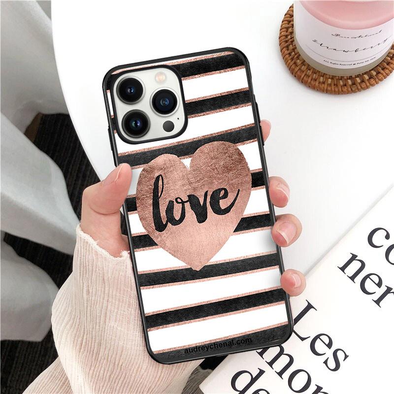 Чехол для телефона iPhone 14 13 12 11 Pro Max XS XR X 8 7 Plus SE Чехлы для мобильных телефонов Gold Rose Love Heart Funda Cell