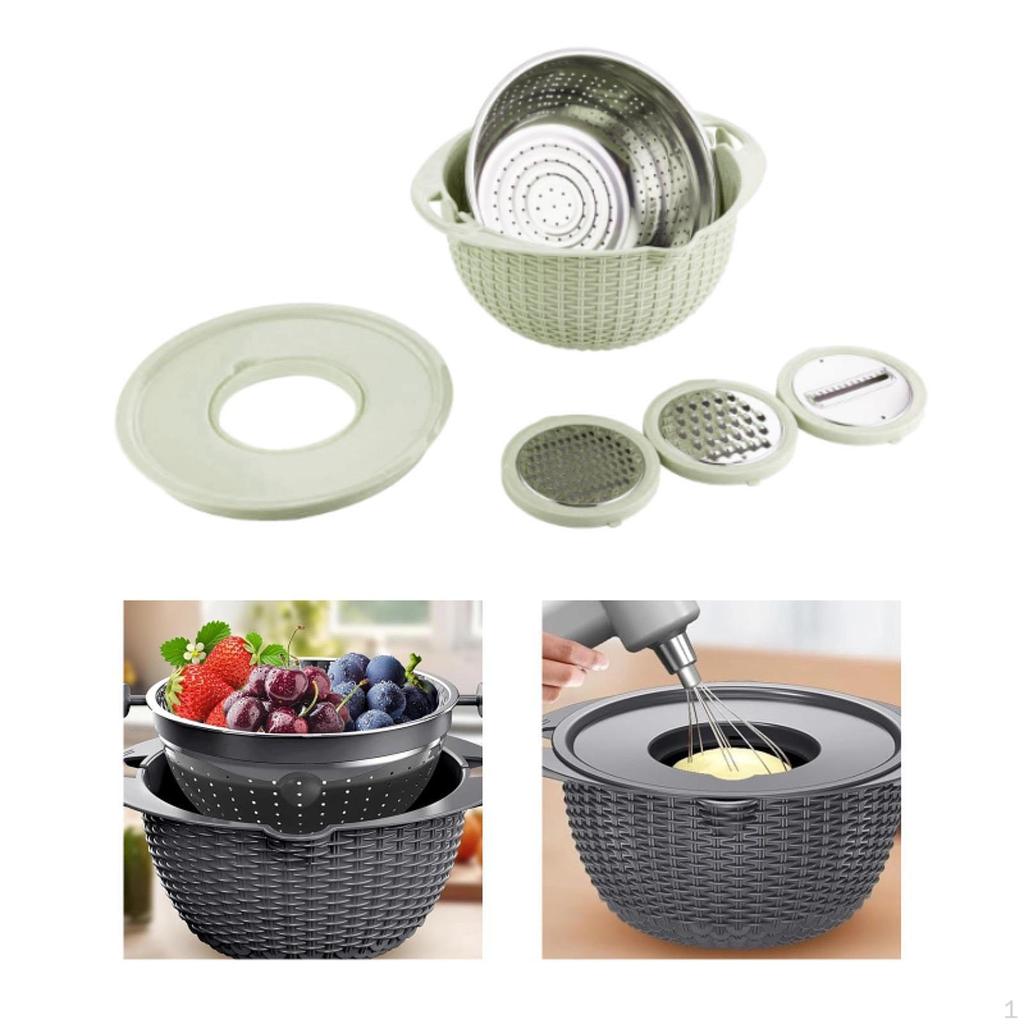 4 In 1 Colander with Bowl Set Fruit Cleaner 360°Rotating Versatile Salad Spinning Tool Strainers