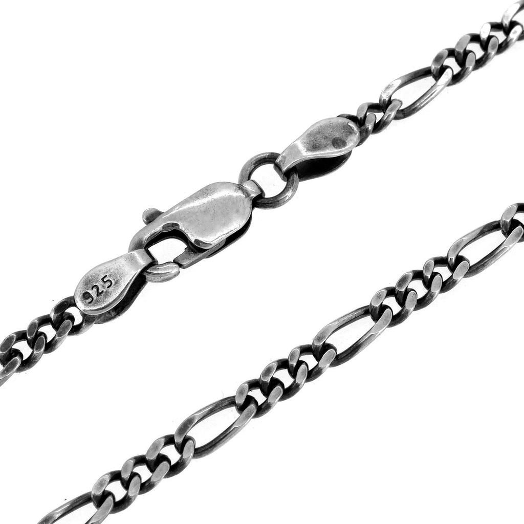 Мужское ожерелье-цепочка Фигаро из оксидированного серебра 925 пробы [Shinjuku Kura] (Слабо отполированный) Цепь, Прибл.. Ширина 2,4 мм, 40-80 см