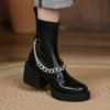 Fashion Ladies Shoes On Sale New Sleeve Women's Boots Spring Autumn Round Toe Solid Short Barrel Block Heels Fashion Boots Zapatos Mujer
