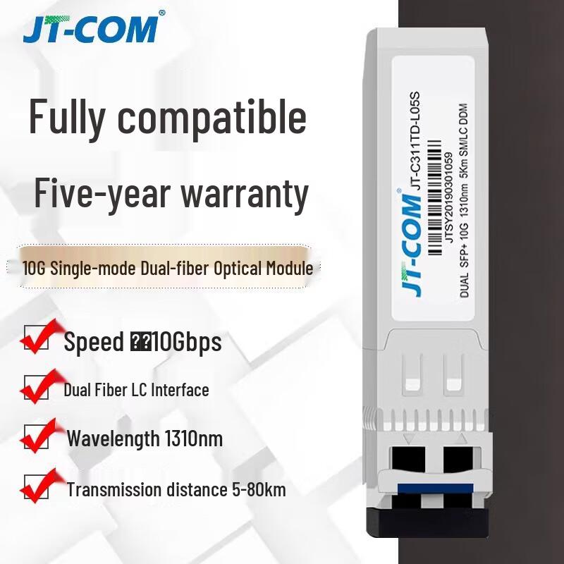 JT-COM 10G SFP+ Single-Mode LC Transceiver, 10km