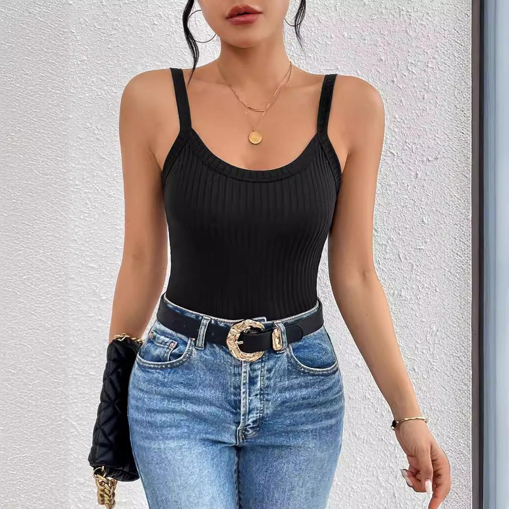 Square Neck Ribbed Tank Top Spaghetti Strap Crop Tops Casual Women Summer Knitting Camis Solid Color Camisole Fashion Tube Sleeveless Vest Y2K Clothe