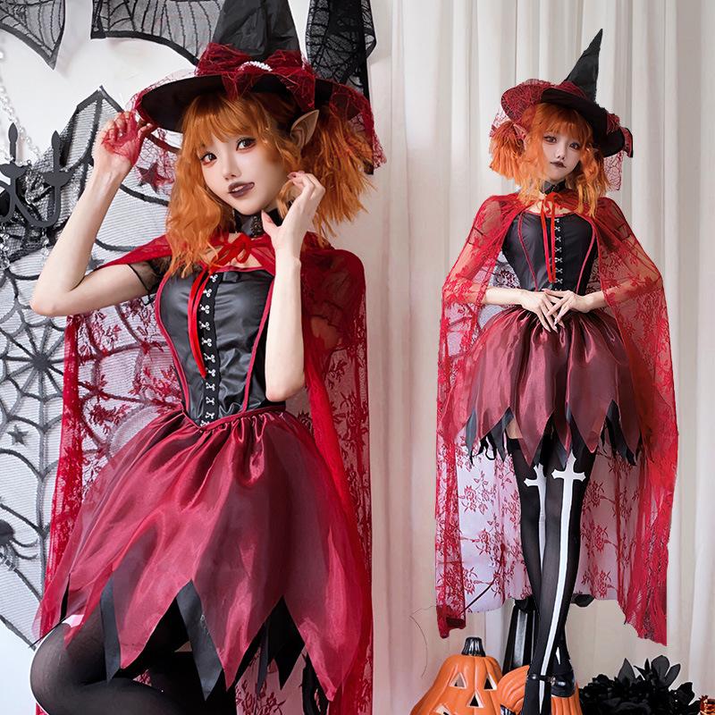 Halloween Costume Adult Female Cosplay Witch Costume Witch Vampire Sexy Shawl Cape Dress Female