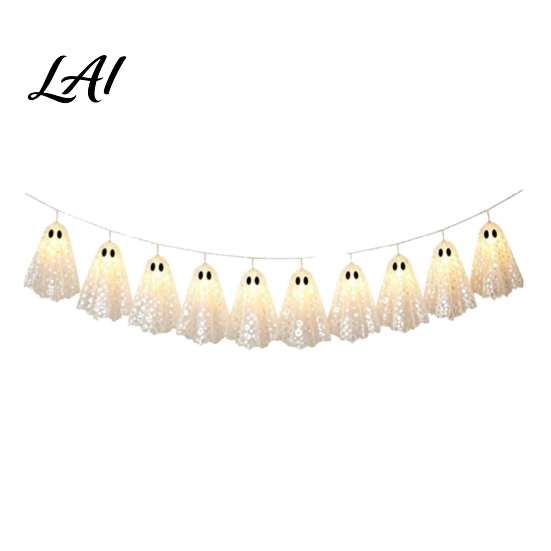 Creative Gift for Kids Halloween Decoration String Lights with Sequin Fabric Decor Battery Operated Soft Glow Nursery Night Light 10 White