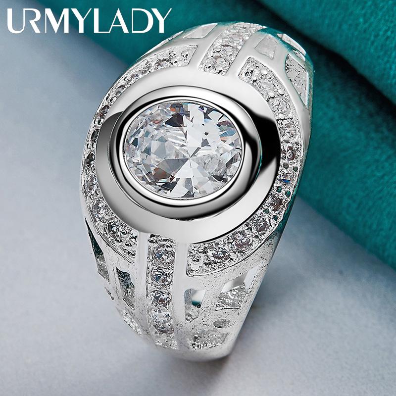 URMYLADY Часы из стерлингового серебра 925 пробы Круглый циркон Кольцо 6-10 для женщин Модные шармы Ювелирные изделия