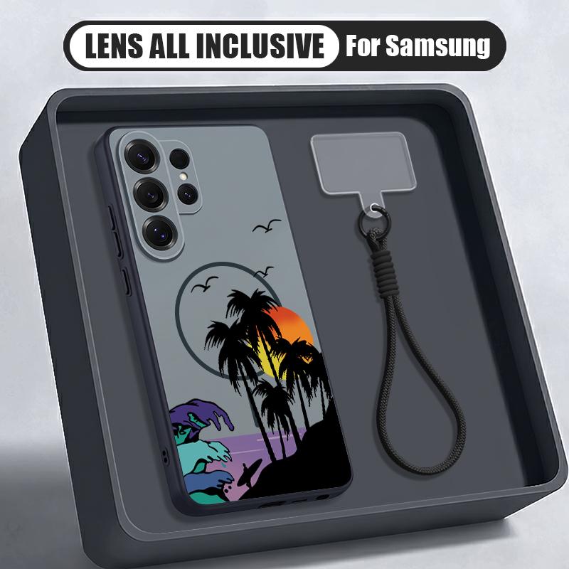 Креативный чехол с узором «Кокосовый закат» для Samsung S26 Ultra S25 FE S24 S24 Plus A57 A37 A17 A56 A36 A16 A55 A35 A15 A54 5G Гибридная магнитная матовая крышка