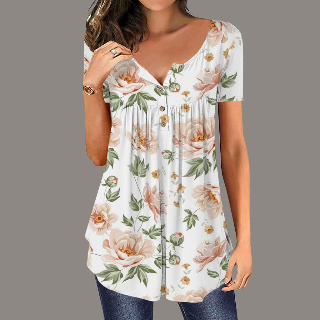 Женский летний топ с коротким рукавом и круглым вырезом, топ с цветочным принтом бабочки