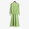 2024 Women's Early Autumn Long-Sleeve Sweater Dress Set: Loose Knit Cardigan and Wool Skirt