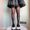 Women Japanese Style Silky Pantyhose Irregular Crossed Straps Patterned Tights