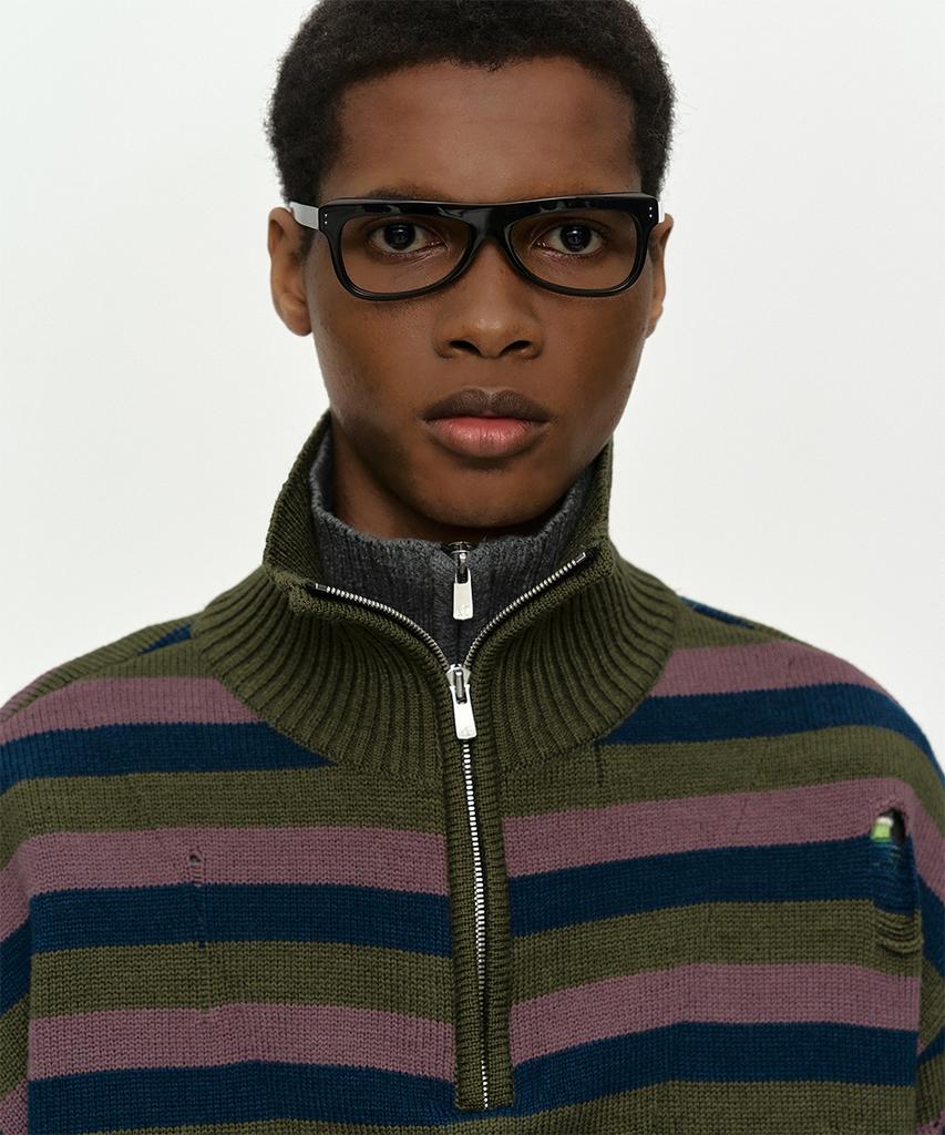 ADSB ANDERSSON BELL Double Layered Stripe Half Zip-Up Sweater Atb1452M(Blue/Grey)