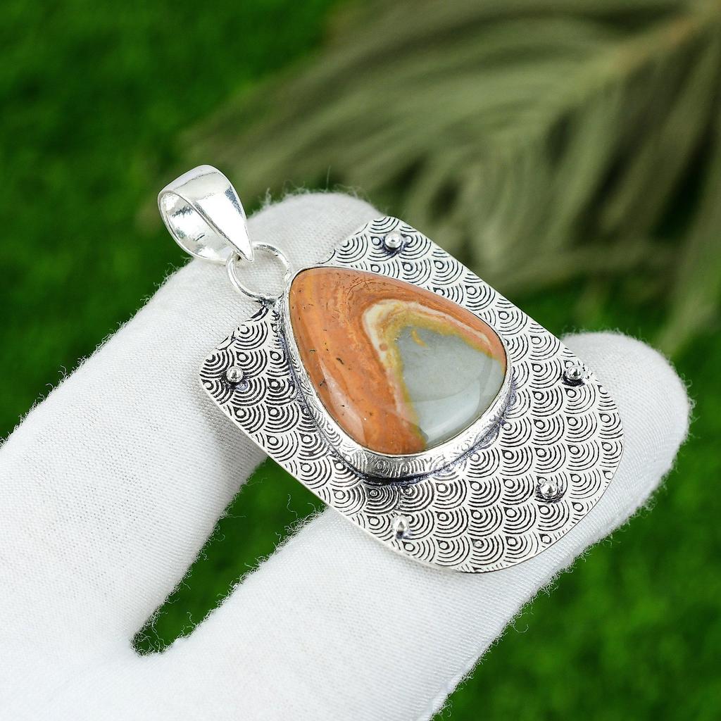 Натуральный Малигано Яшма Драгоценный камень Подвеска 925 Стерлинговое серебро Ювелирные изделия Для Девочек