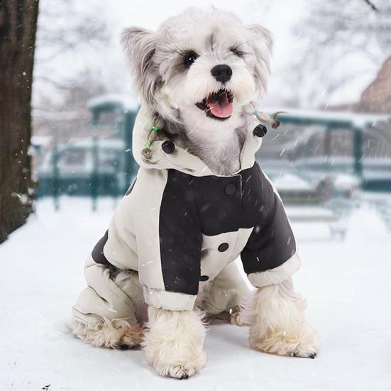 Зимнее пальто для собаки с капюшоном, застежка на пуговицах, куртка для щенка, теплая, ветрозащитная, толстовка с капюшоном для собак