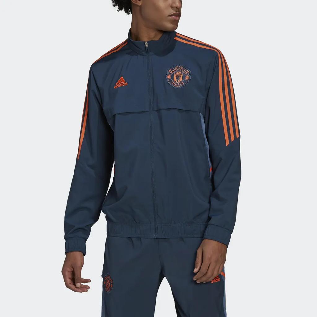 Adidas Куртка мужская Manchester United Condivo 22 Zip Retro Sports Stand Collar Glossing Jacket Men Jacket Navy-Blue HH9322