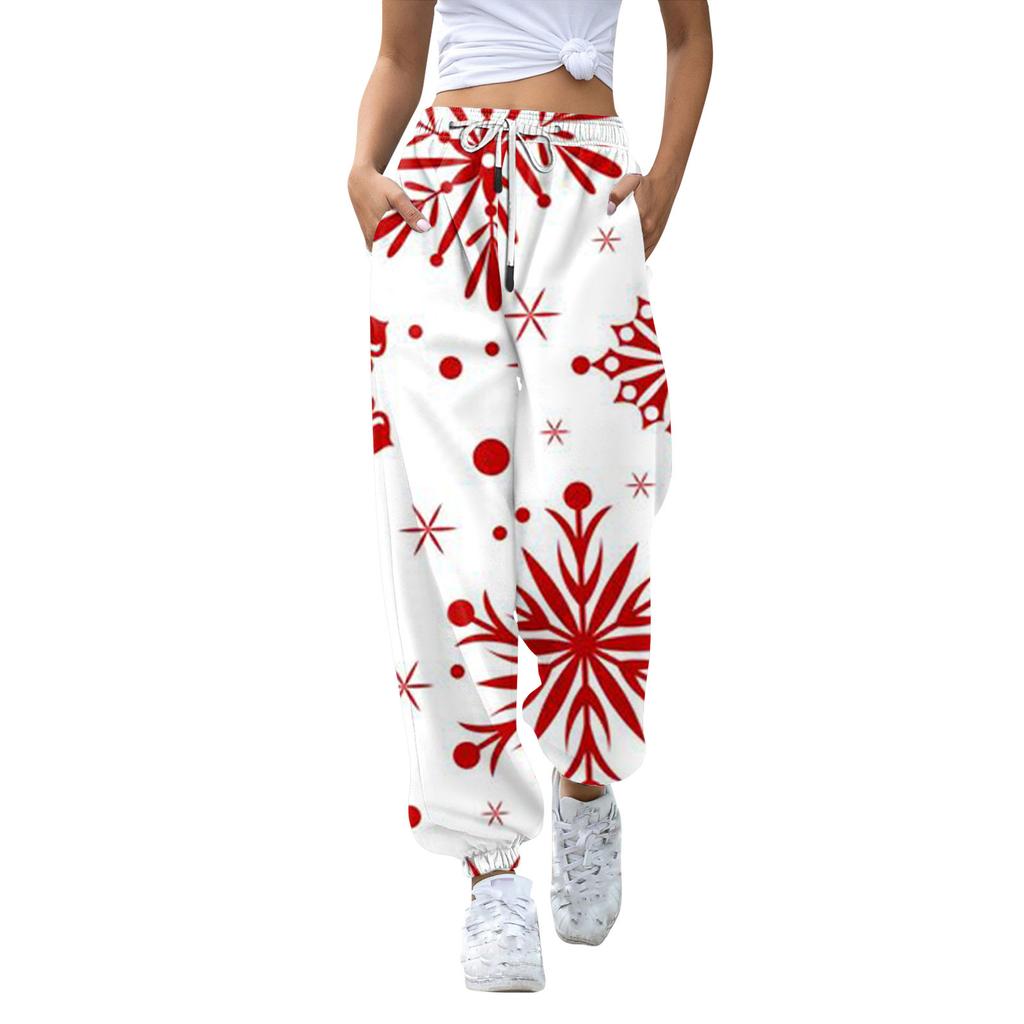 Women's Casual Fashion Christmas Printed Casual Sweatpants Elastic Waist Drawstring Pants