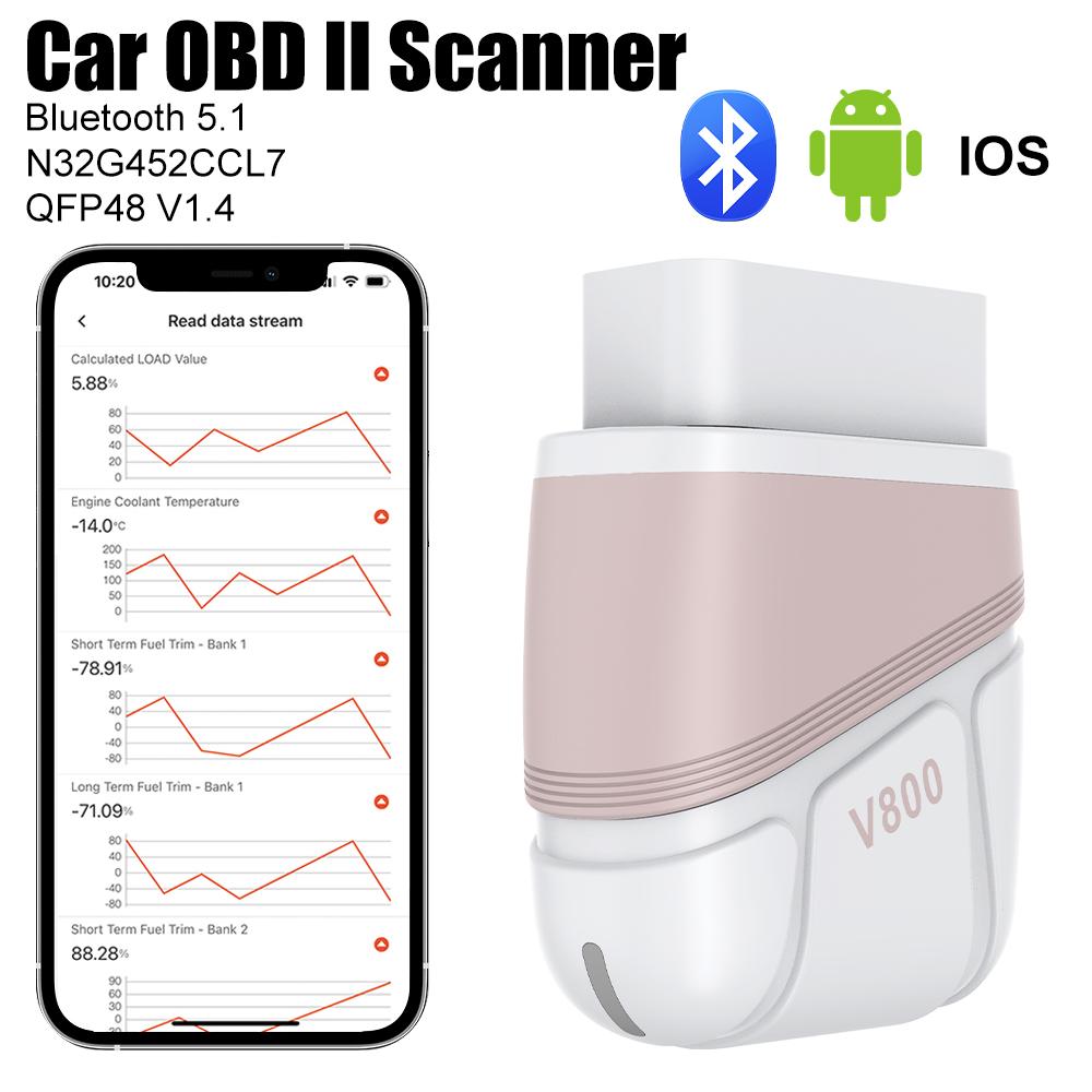 Беспроводной сканер OBD2 для сброса кодов неисправностей, ремонтные инструменты, автомобильные диагностические инструменты OBD II, считыватель кодов автомобиля N32G452CCL7, QFP48 V1.4 Bluetooth 5.1