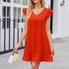 Women's Fashion Solid Colour V-Neck Bubble Sleeve Loose Casual Dresses