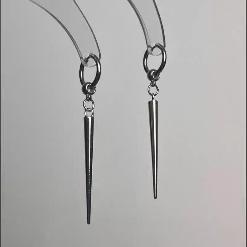 1Pair Punk Hip Hop Silver Color Rivet Drop Earrings For Women Men Gothic Metal Geometric Cone Pendant Earrings Y2K Party Jewelry