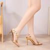 2024 Летняя мода лакированная кожа сусальное золото женские босоножки элегантные с острым носком тонкие высокие каблуки гладиаторские сандалии обувь для вечеринок