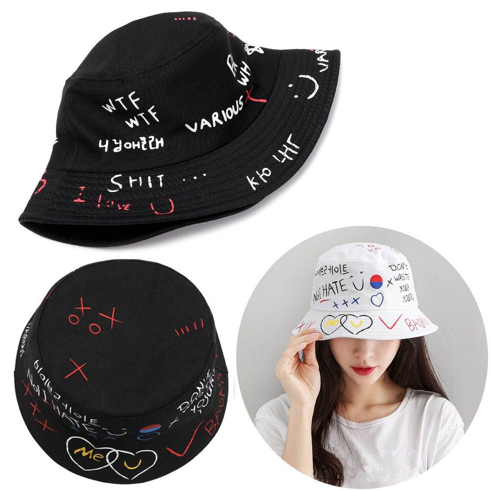 Unisex Cotton Outdoor Fisherman Hat Graffiti Hat Bucket Hat Hip Hop Cap