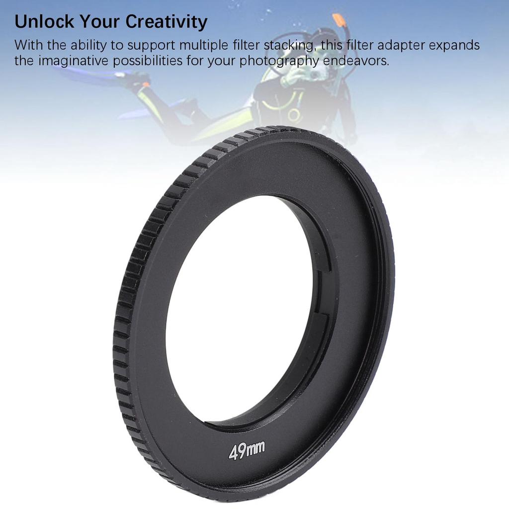 Action4 49MM Адаптер для объектива Алюминиевый сплав Адаптер для фильтра камеры Резина Высокий ЧПУ Совместим с 49MM Круглое фильтрующее кольцо, Кольцо, Нескользящая накладка, Прочность,