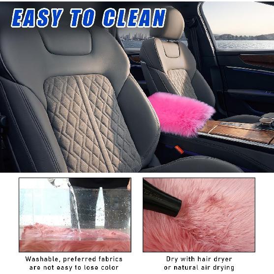 Furry Car Center Console Cover, 11.8"×7.9" Sheepskin Wool Armrest Box Cushion Pad, Comfort Soft Auto Center Console Protector, Interior Decor