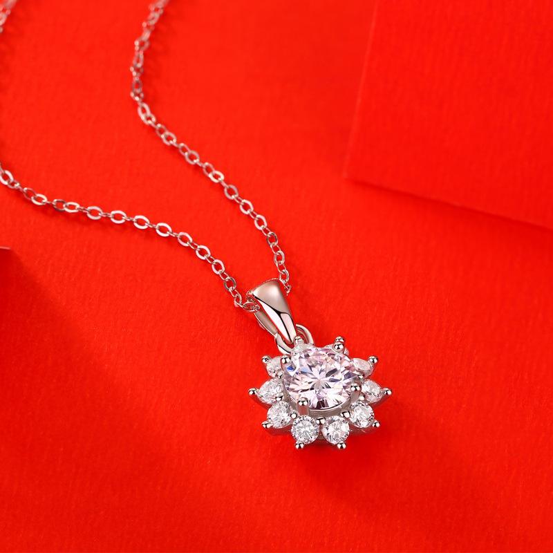 Bague Ringen S925 Silver Luxury Set 1ct/5ct Moissanite Sunflower Pendant Summer Snow Night Collarbone Necklace