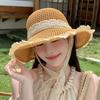 Elegant Lace Brim Sunshade Cap Breathable Colorful Straw Hat Summer Sun Protection Cap  Beach