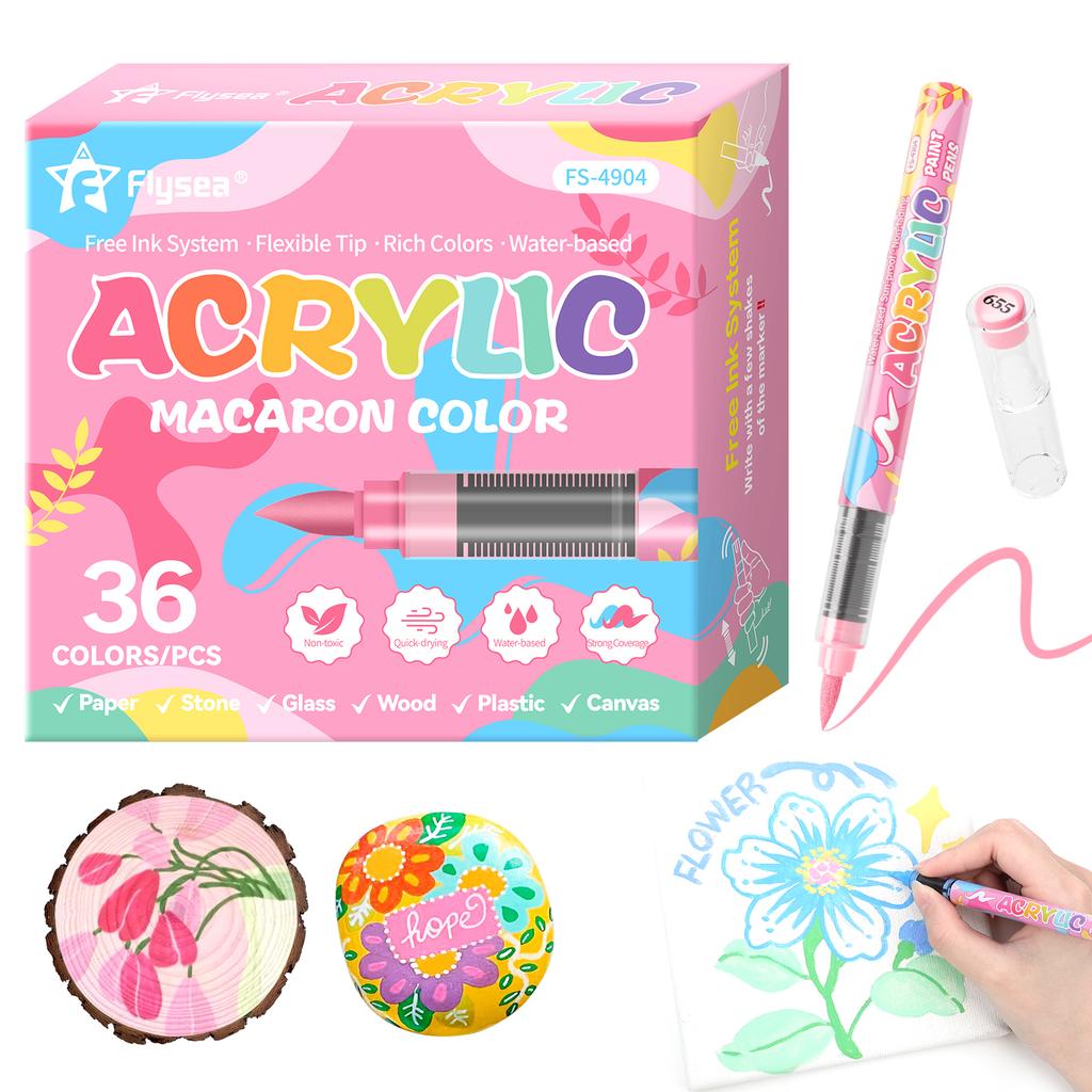 24/36 Colors Acrylic Paint Markers, Soft Tip Markers, Perfect for Paper, Wood, Rock, Glass, and More, Includes Macaron