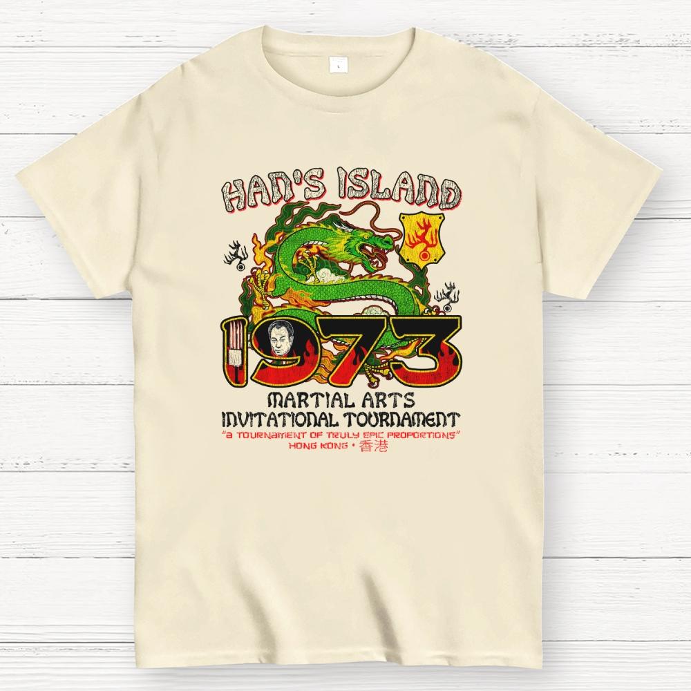 1973 Vintage Hans Island Kung Fu Movie Cotton Summer Casual Cool Loose T-Shirt