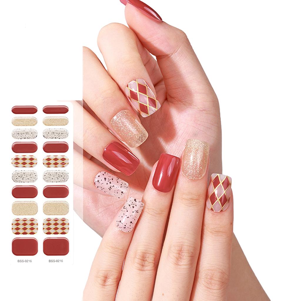 2 шт. полуотвержденных гелевых полосок для ногтей для женщин, гелевые наклейки для ногтей, долговечные гелевые обертывания для ногтей с мягким глянцевым гелевым покрытием